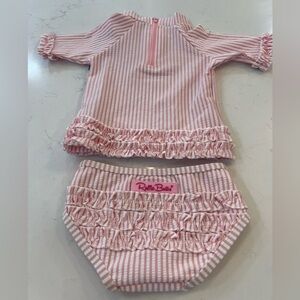 Ruffle Butts Pink and White Striped Rashguard Set